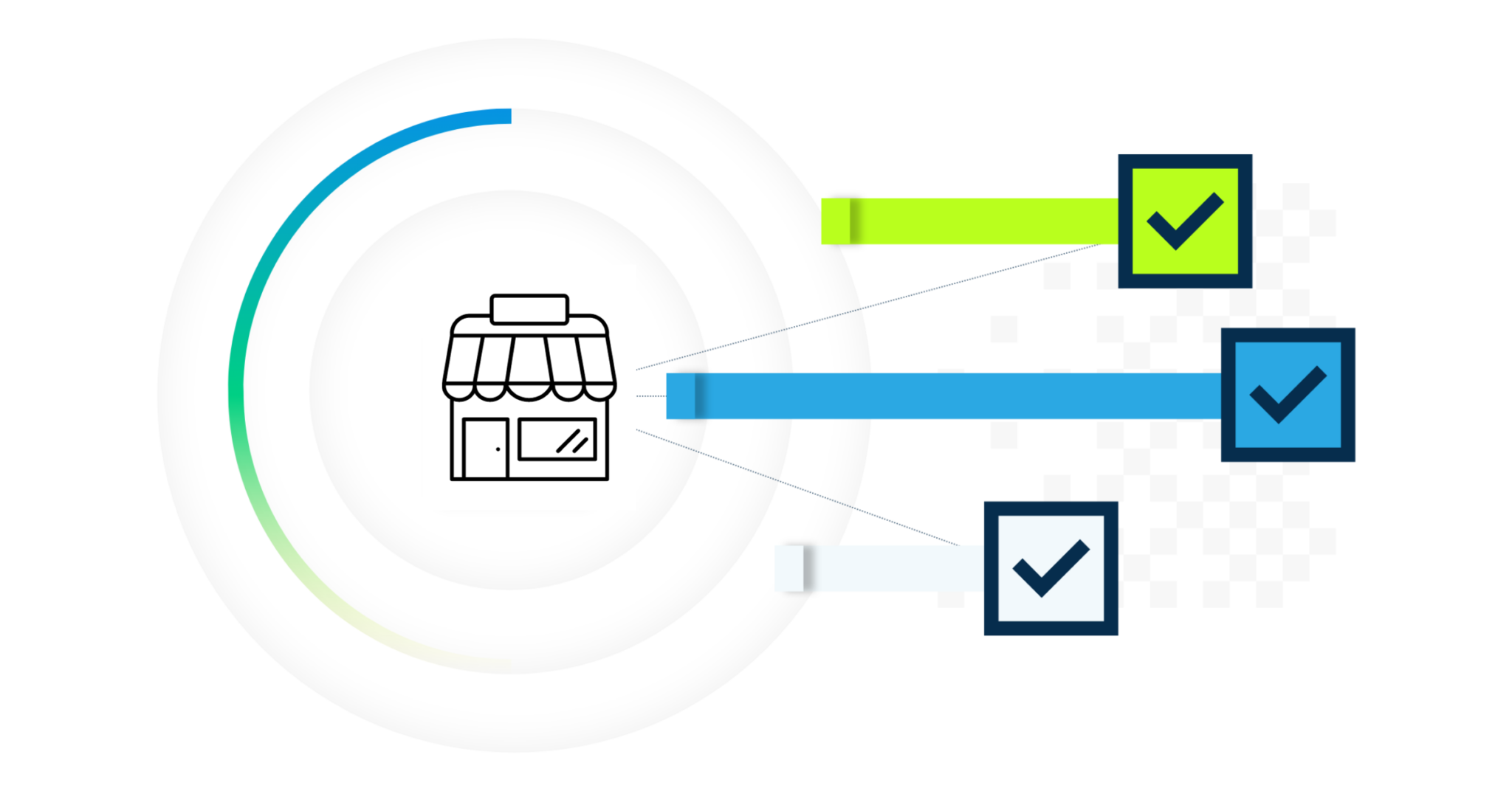 Graphic checkmarks and a shop to illustrate small business's creating a disaster recovery plan